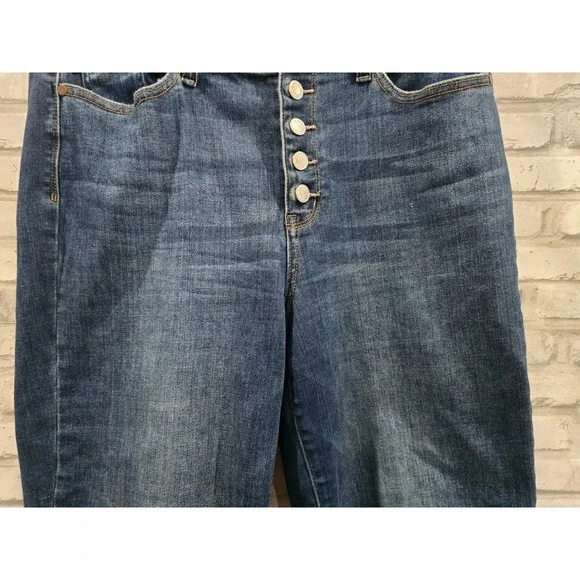 Judy Blue Jeans 13/31 Blue Dark High Rise Wide Leg Button Fly Denim Frayed Hem - Picture 6 of 13